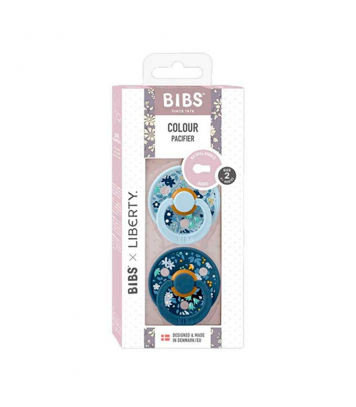 Pack 2 chupetes BIBS colours LIBERTY round chamomile lawn baby blue mix pack regalo